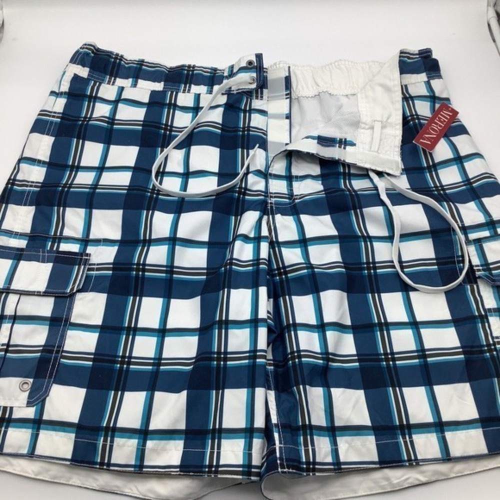 Merona Mens‎ Swim Shorts Blue Plaid Size XXL NWT